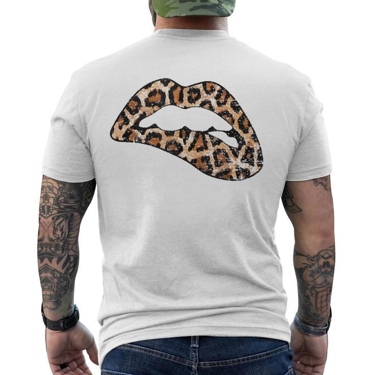 Leopard Print Lips Biting Lip Trendy Lips Animal Print Men's Back Print T-shirt