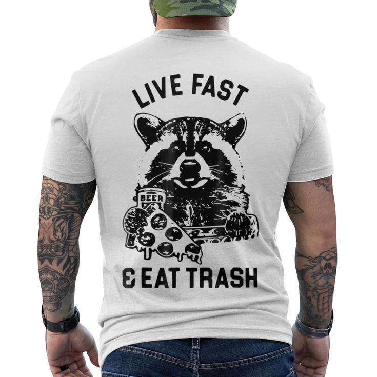 Live Fast Eat Trash Funny Raccoon Hiking Men's Crewneck Short Sleeve Back Print T-shirt