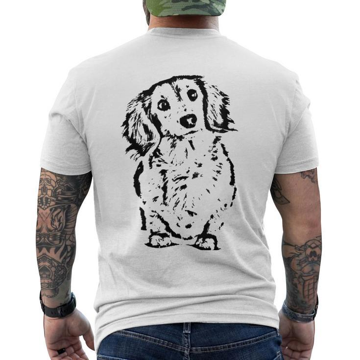 Womens Long Hair Dachshund Lover Doxie Mom Dad Cute Wiener Dog V-Neck Men's Back Print T-shirt