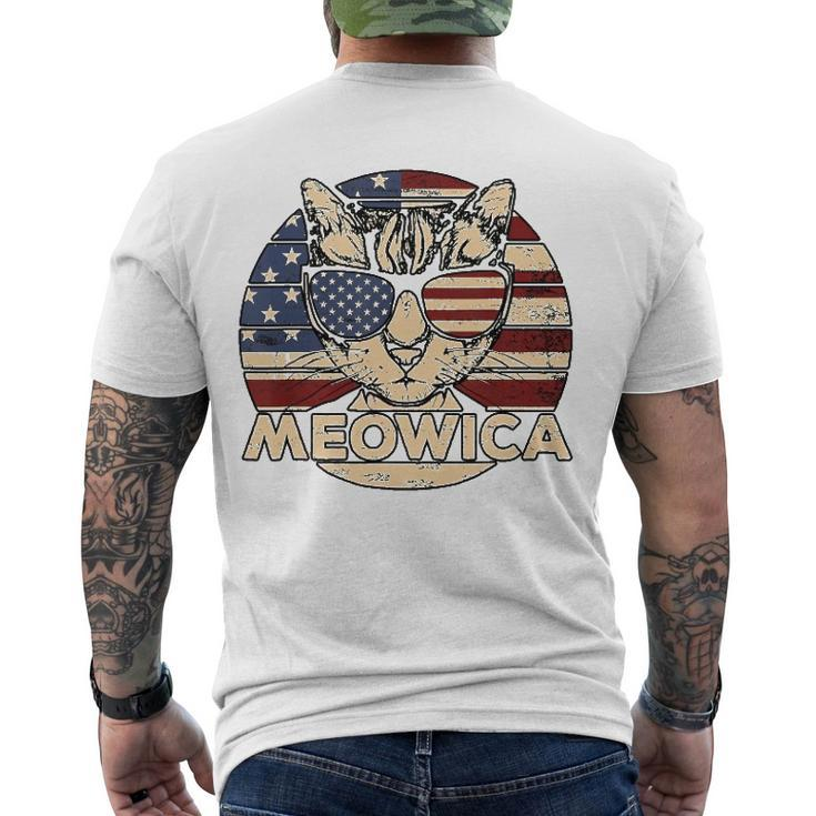 Meowica American Cat 4Th Of July Flag Sunglasses Plus Size Men's Back Print T-shirt
