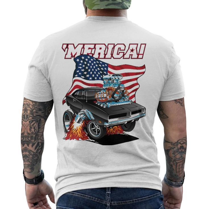 Merica Patriotic Classic Hot Rod Muscle Car Usa Flag Men's Back Print T-shirt