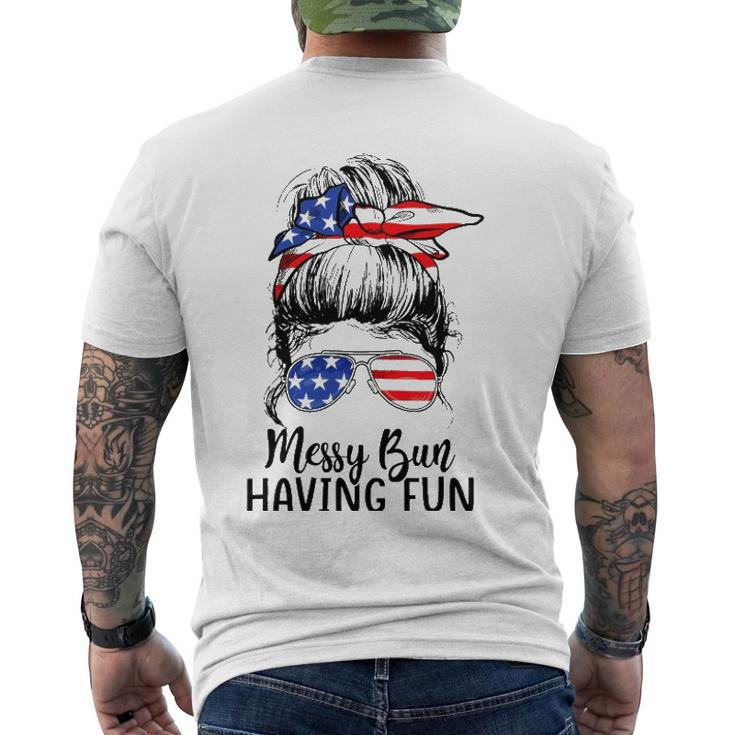 Messy Bun Having Fun American Flag Merica 4Th Of July Men's Back Print T-shirt