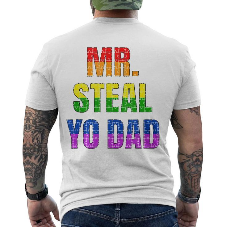 Mens Mister Steal Your Dad Gay Pride Jokes Men's Back Print T-shirt