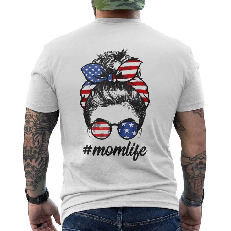 Mom Life Messy Bun America Flag 4Th Of July Men's Back Print T-shirt