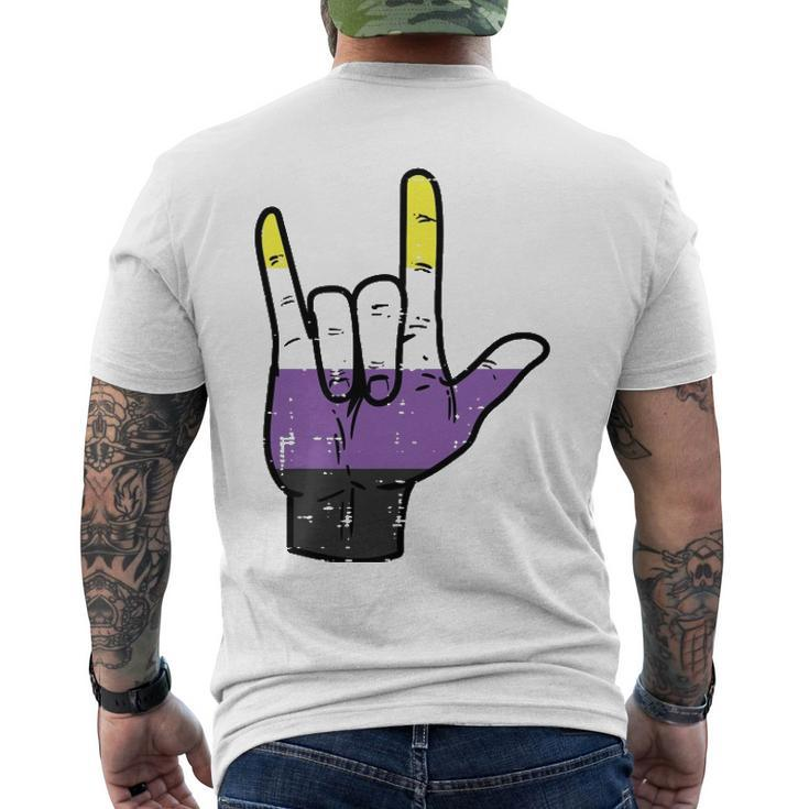 Nonbinary I Love You Hand Sign Language Enby Nb Pride Flag Men's Back Print T-shirt