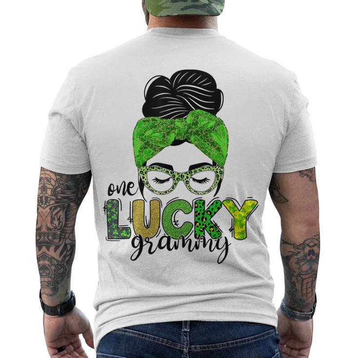 One Lucky Grammy Life Messy Bun St Patricks Day Irish Men's Crewneck Short Sleeve Back Print T-shirt