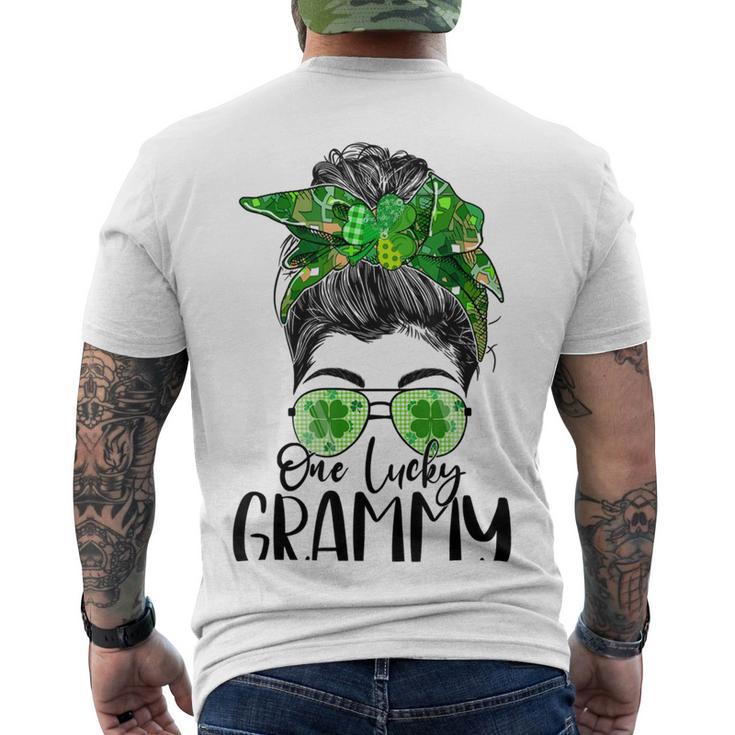 One Lucky Grammy Messy Bun Lucky Shamrock St Patricks Day Men's Crewneck Short Sleeve Back Print T-shirt