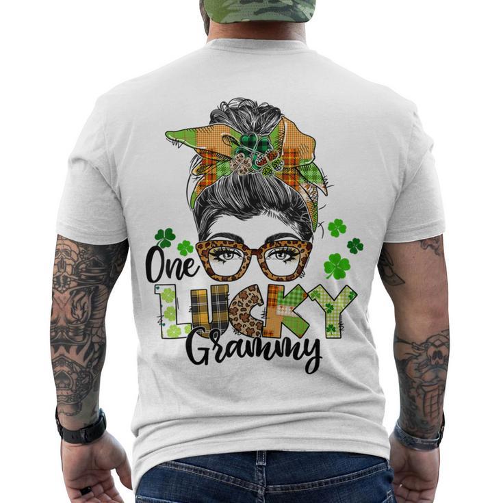 One Lucky Grammy Shamrock Plaid Leopard St Patricks Day Men's Crewneck Short Sleeve Back Print T-shirt