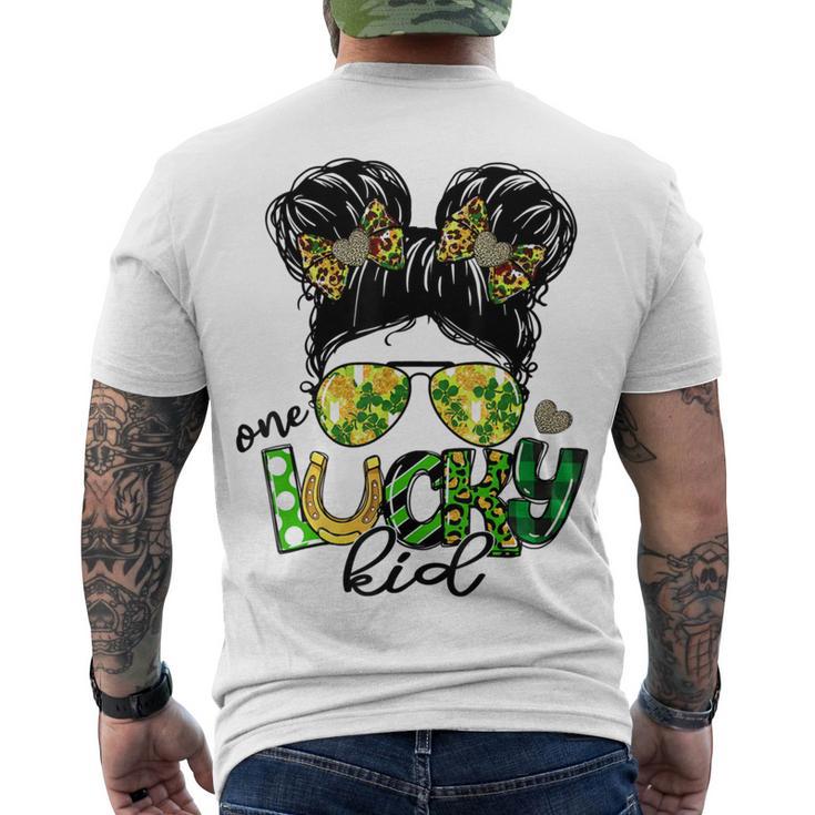 One Lucky Kid Messy Bun Shamrock St Patricks Day Men's Crewneck Short Sleeve Back Print T-shirt