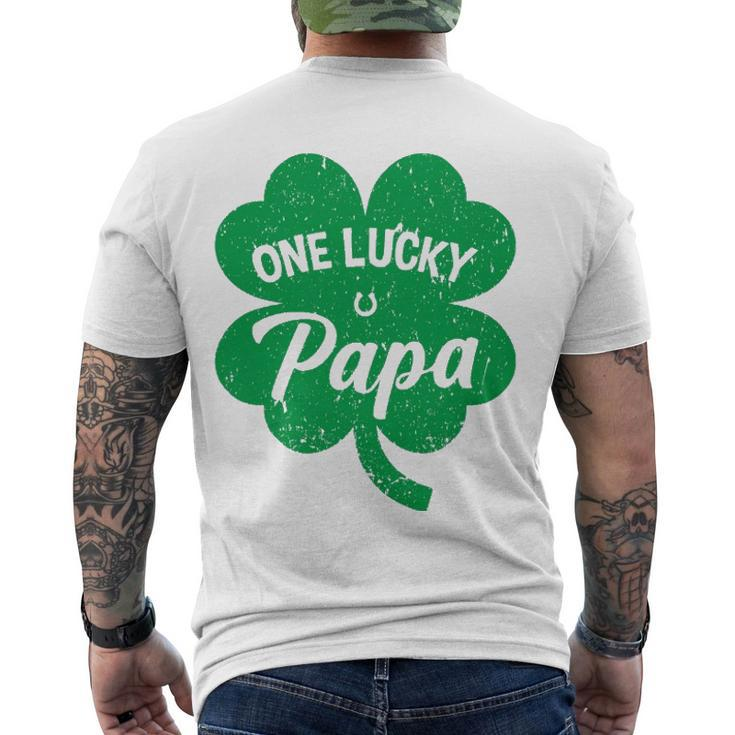 Mens One Lucky Papa Shamrock Four Leaf Clover St Patricks Day Mom Men's Back Print T-shirt
