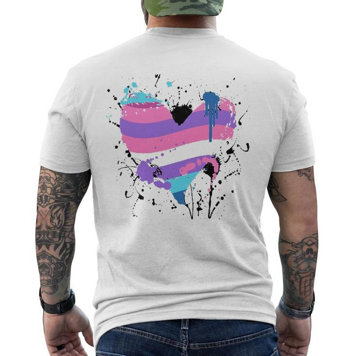 Paint Splash Bigender Heart Gender Bigender Pride Flag Men's Back Print T-shirt