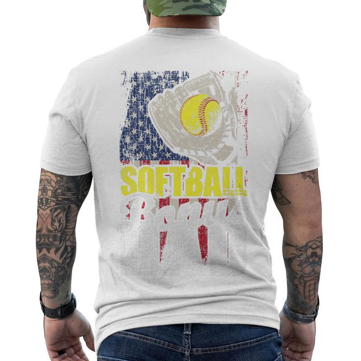 Mens Patriotic Softball Bonus Dad 4Th Of July Men's T-shirt Back Print