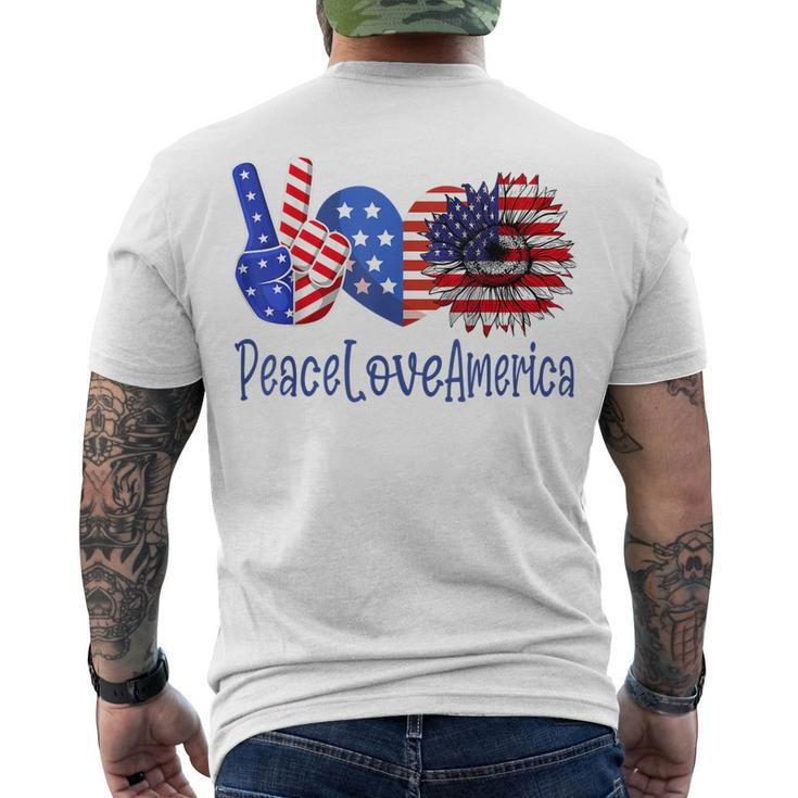Peace Love America 4Th July Patriotic Sunflower Heart Sign V3 Men's T-shirt Back Print