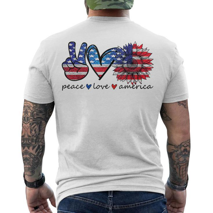 Peace Love America Flag Sunflower 4Th Of July Memorial Day V2 Men's T-shirt Back Print