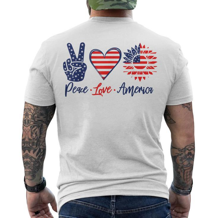 Peace Love America Sunflower 4Th Of July Fireworks Men's T-shirt Back Print