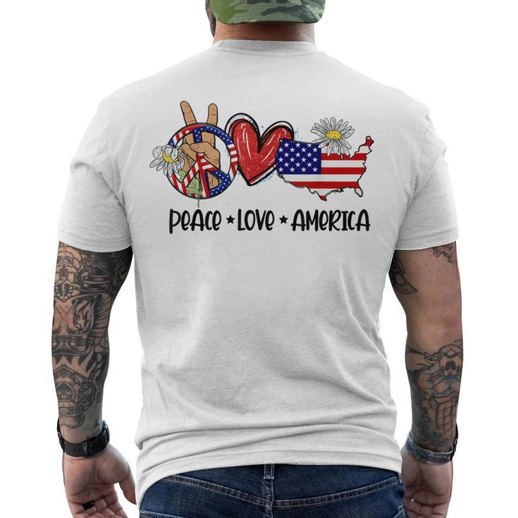 Peace Love America Usa Map Daisy Patriotic 4Th Of July Men's T-shirt Back Print