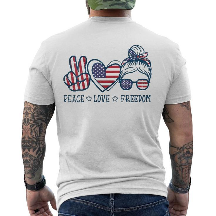 Peace Love Freedom American Flag 4Th Of July Patriot Women Men's Back Print T-shirt