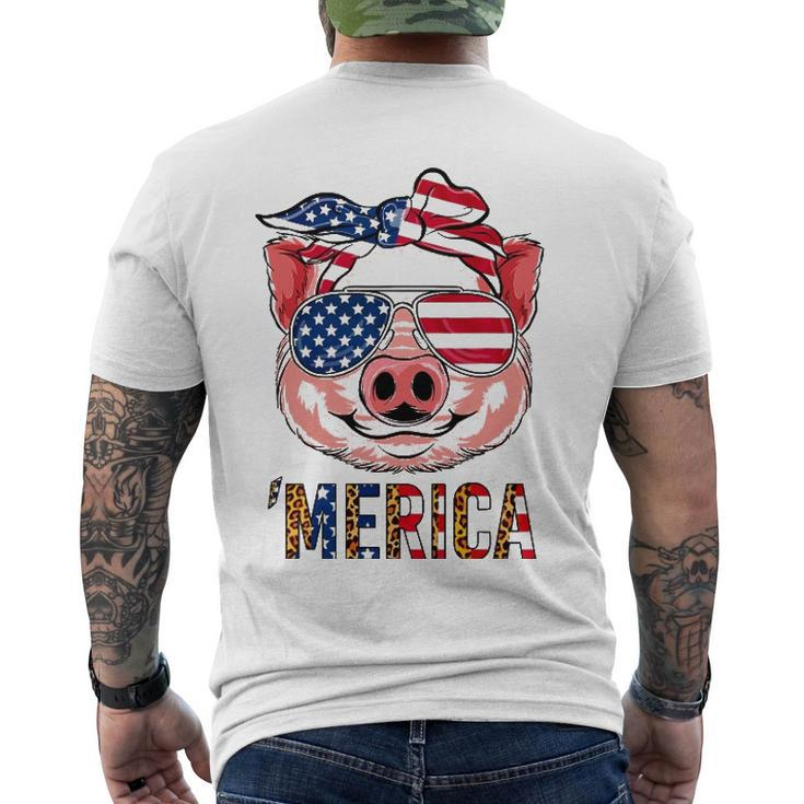 Pig Merica 4Th Of July American Flag Leopard Girls Kid Men's Back Print T-shirt