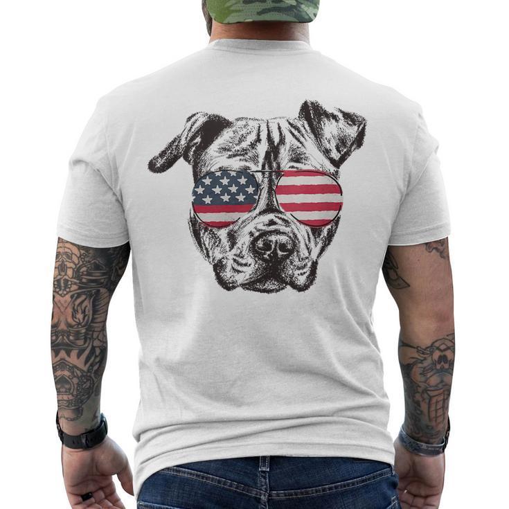 Pitbull 4Th Of July Sunglasses American Flag Patriotic Men's T-shirt Back Print