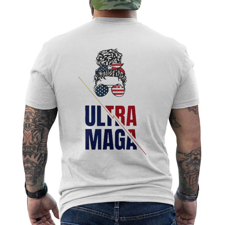 Pro Trump Ultra Mega Messy Bun Usa Flag Anti Joe Biden Men's Back Print T-shirt