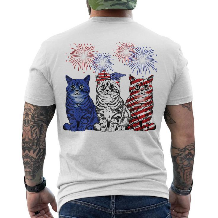 Red White Blue Cats Usa Flag Fireworks 4Th Of July Patriotic Men's T-shirt Back Print