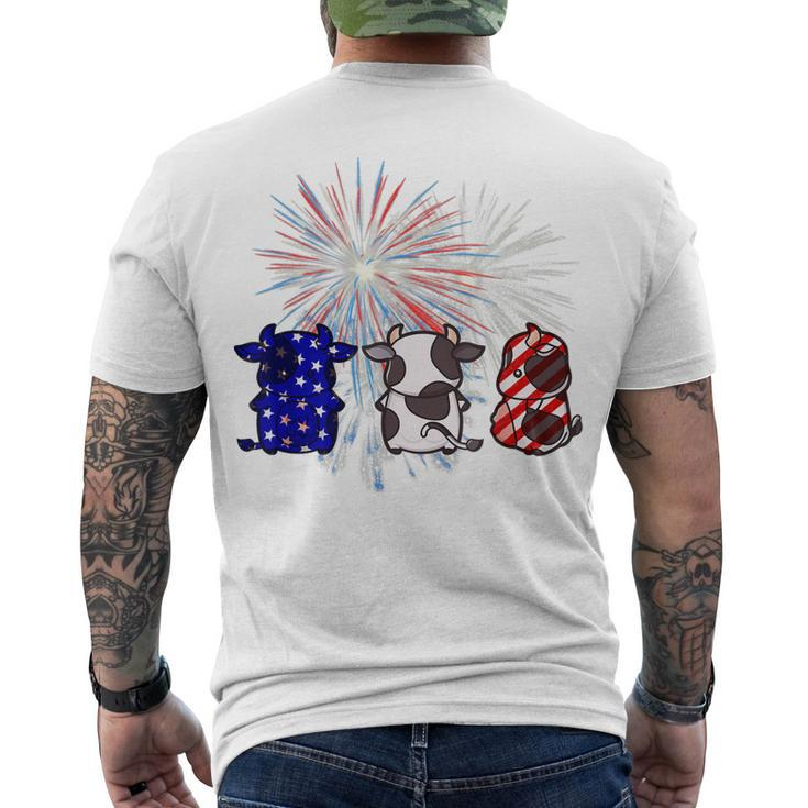 Red White Blue Cow Fireworks Patriotic 4Th Of July Men's T-shirt Back Print