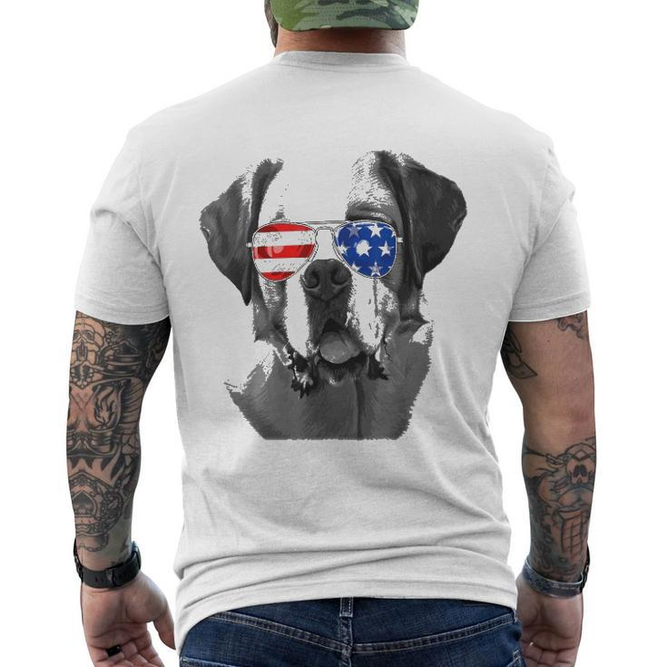 Saint Bernard Dog Sunglasses Flag American 4Th Of July Men's Back Print T-shirt