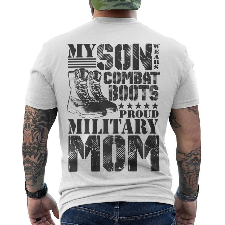Son Wears Combat Boots Military Mom Military Family Premium T-Shirt Men's Crewneck Short Sleeve Back Print T-shirt