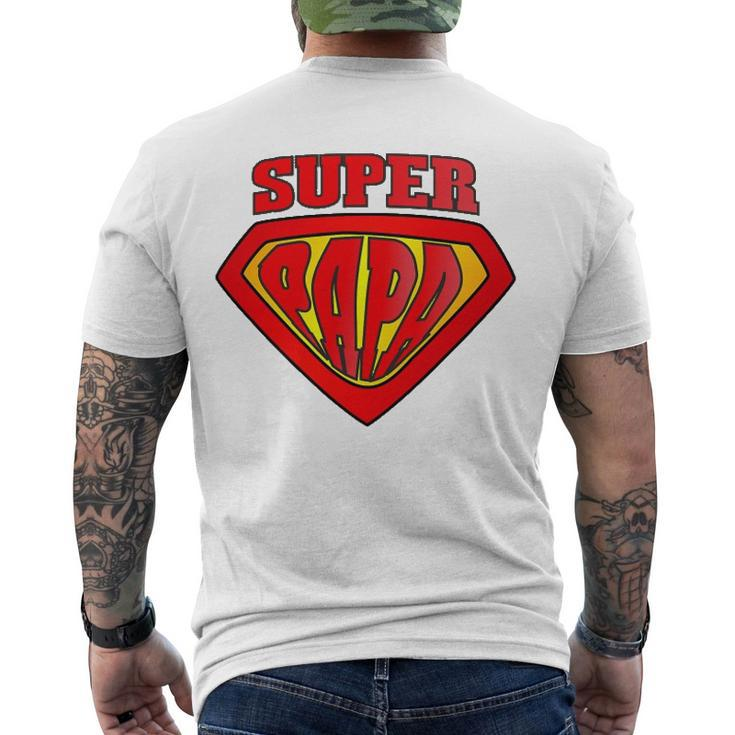 Mens Superhero Super Papa Father Day Dad Men's Back Print T-shirt