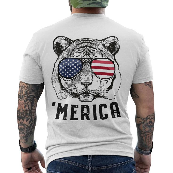 Tiger American Flag 4Th Of July Merica Sunglasses Men's Back Print T-shirt