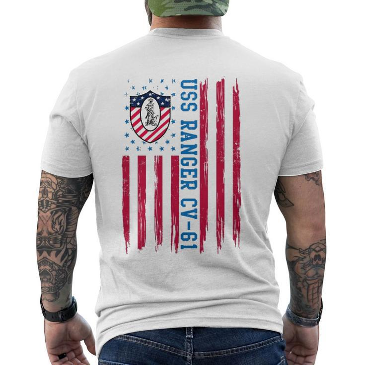 Uss Ranger Cv 61 American Flag Aircraft Carrier Veterans Day Men's Back Print T-shirt