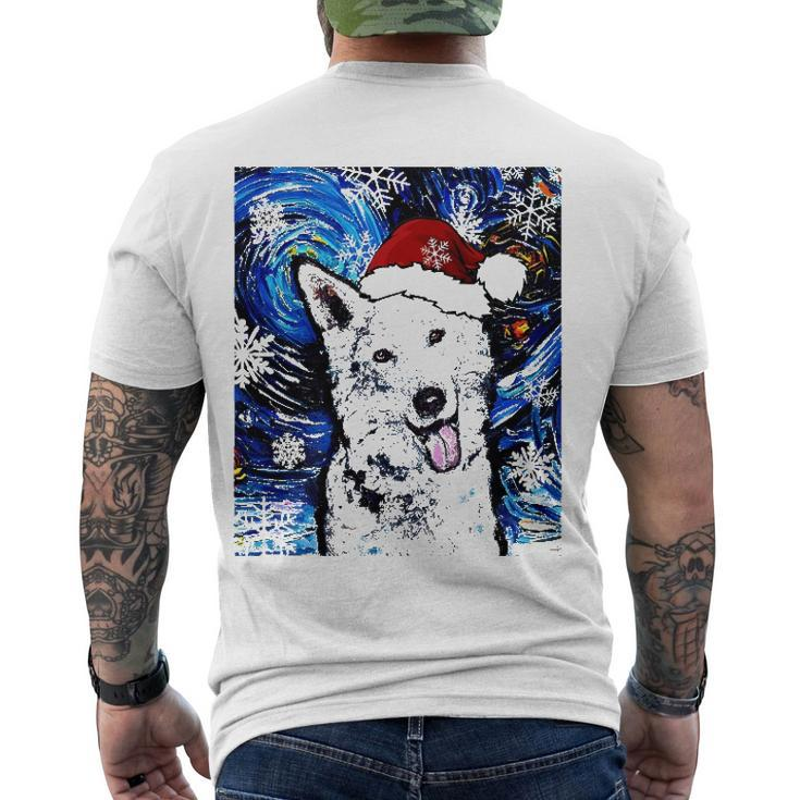 White German Shepherd Santa Starry Night Dog Christmas Men's Crewneck Short Sleeve Back Print T-shirt