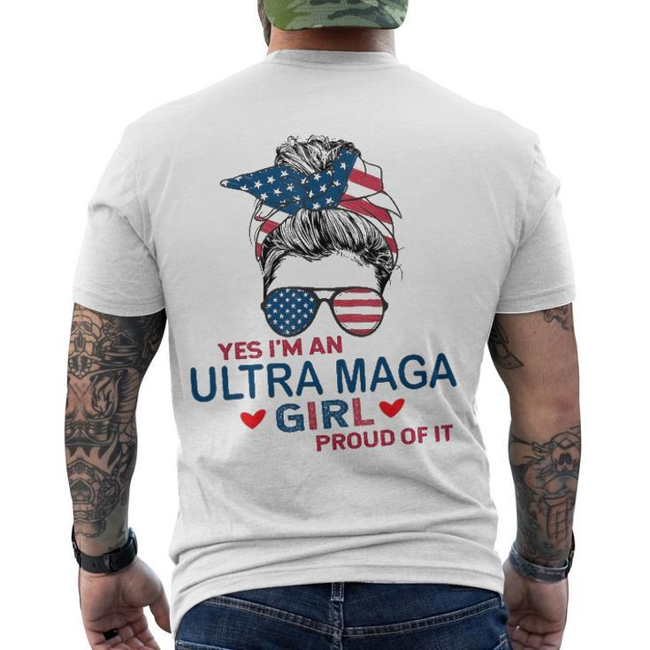 Yes Im An Ultra Maga Girl Proud Of It Usa Flag Messy Bun Men's Back Print T-shirt