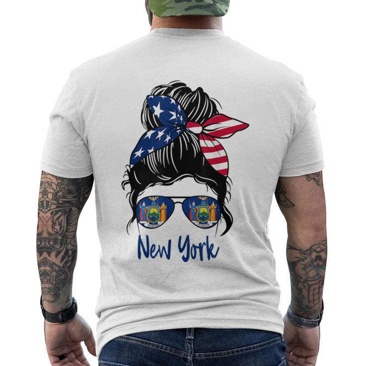 New York Girl New York Flag State Girlfriend Messy Bun  Men's Crewneck Short Sleeve Back Print T-shirt
