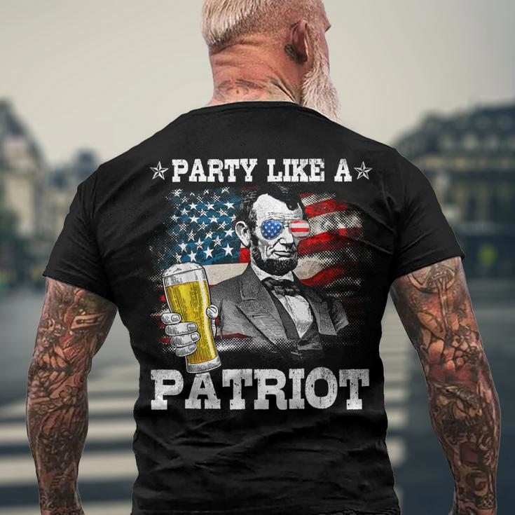 Abraham Lincoln Party Like A Patriot 4Th Of July Men's T-shirt Back Print Gifts for Old Men