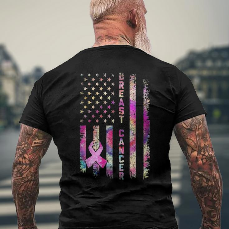 American Flag Breast Cancer Awareness Support Tie Dye Men's Back Print T-shirt Gifts for Old Men