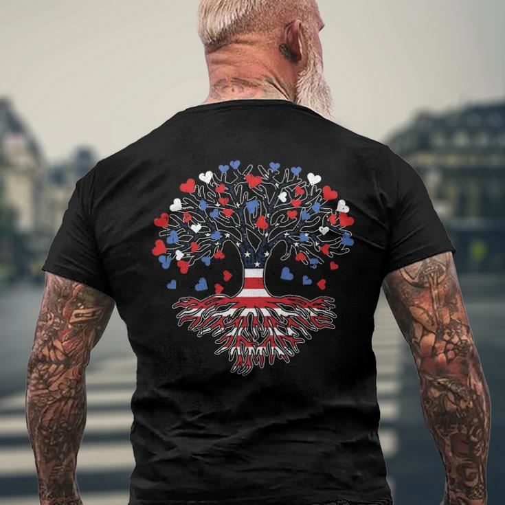 American Tree 4Th Of July Usa Flag Hearts Roots Patriotic Men's Back Print T-shirt Gifts for Old Men