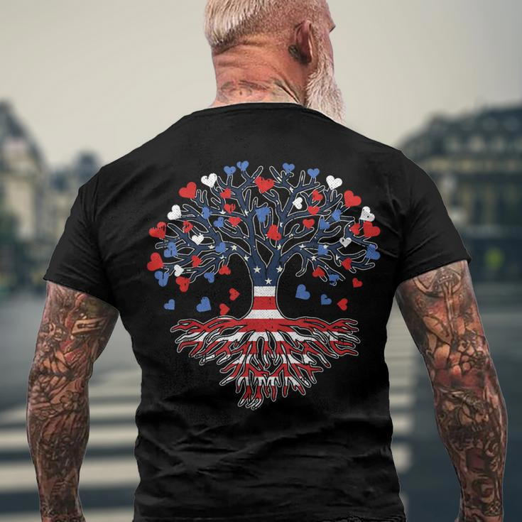 American Tree 4Th Of July Usa Flag Hearts Roots Patriotic Men's T-shirt Back Print Gifts for Old Men