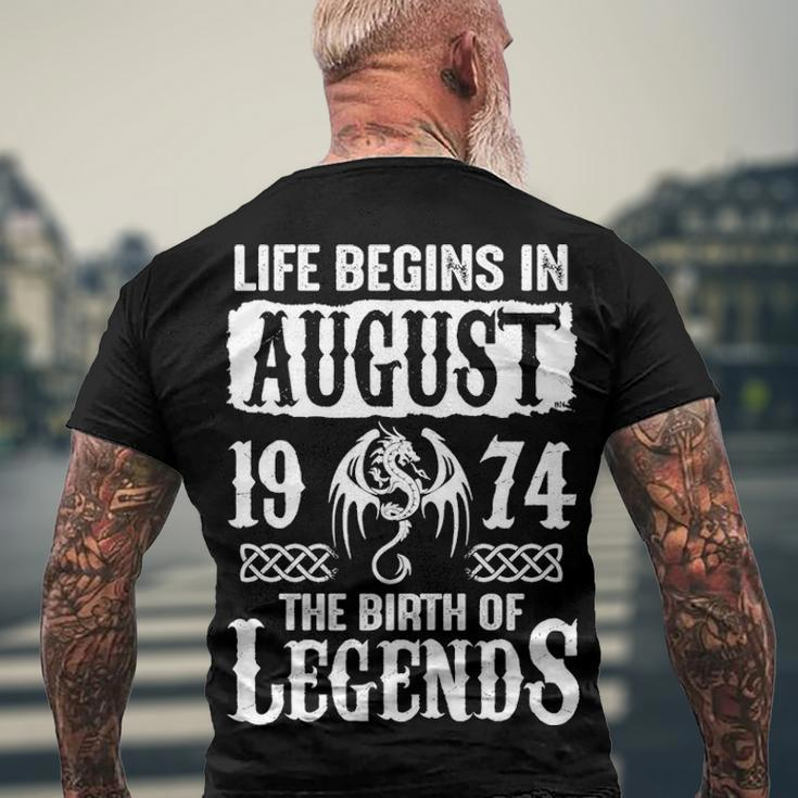 August 1974 Birthday Life Begins In August 1974 Men's T-Shirt Back Print Gifts for Old Men