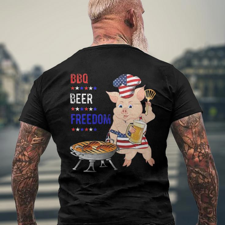 Bbq Beer Freedom Pig American Flag Men's Back Print T-shirt Gifts for Old Men