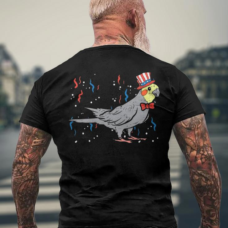 Cockatiel Bird American Flag Usa 4Th Of July Fourth Animal Men's Back Print T-shirt Gifts for Old Men