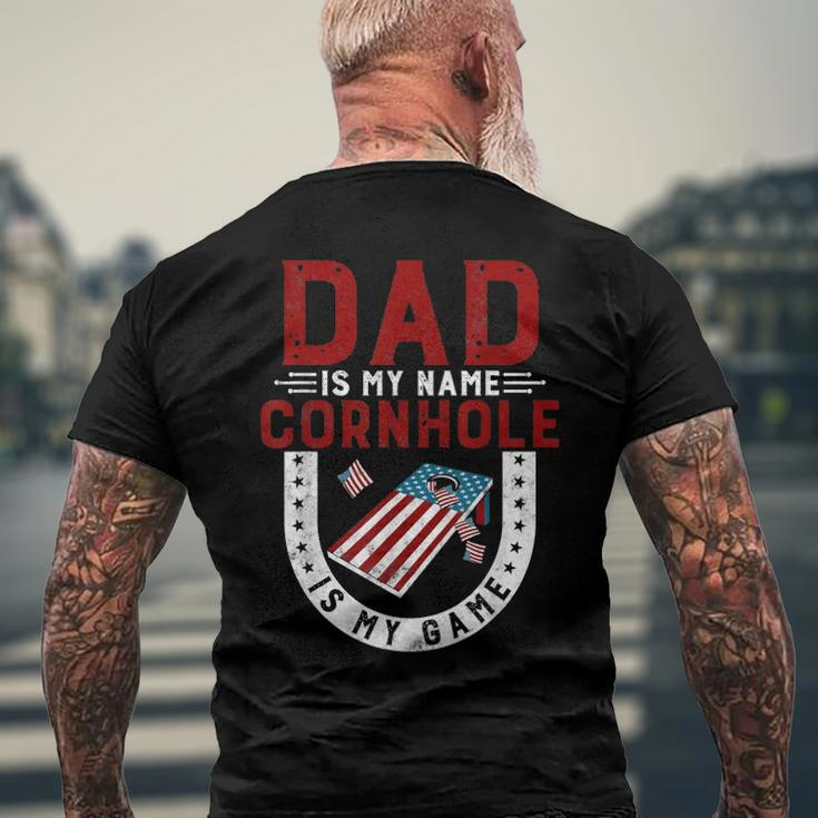Cornhole Player Dad Is My Name Cornhole Is My Game Men's Back Print T-shirt Gifts for Old Men