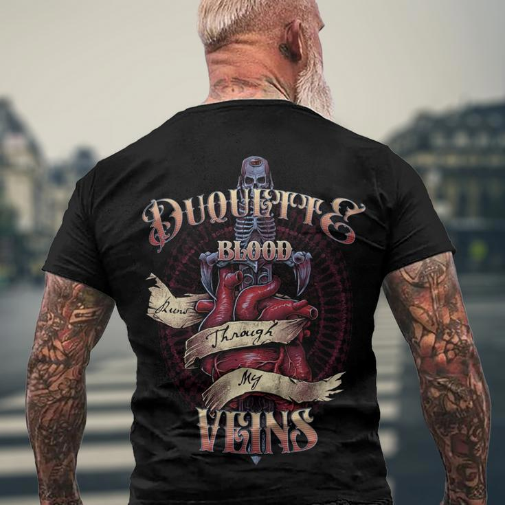 Duquette Blood Runs Through My Veins Name Men's Crewneck Short Sleeve Back Print T-shirt Gifts for Old Men