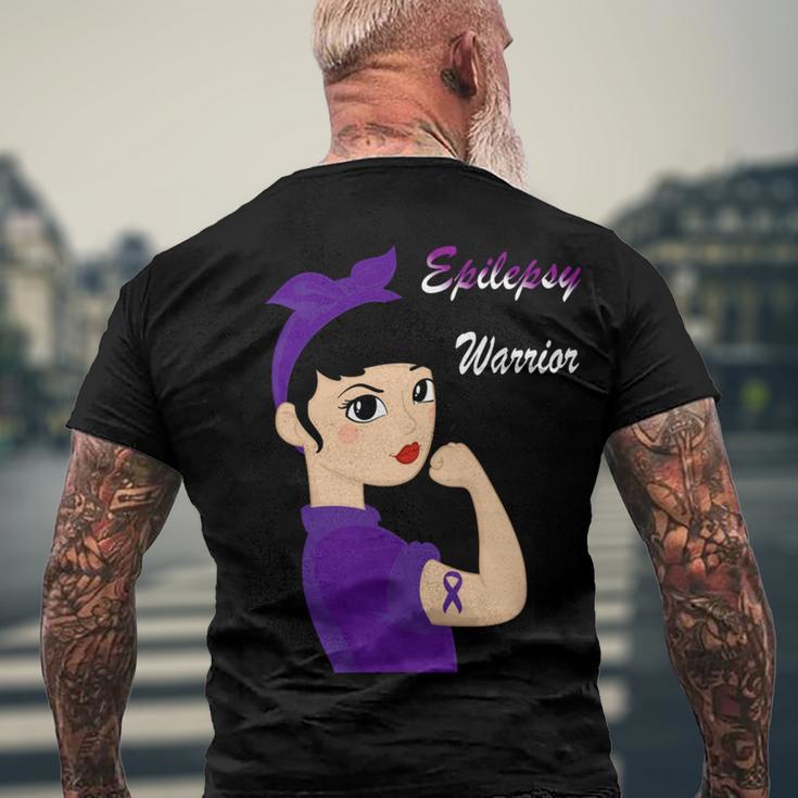 Epilepsy Warrior Strong Women Purple Ribbon Epilepsy Epilepsy Awareness V2 Men's Crewneck Short Sleeve Back Print T-shirt Gifts for Old Men