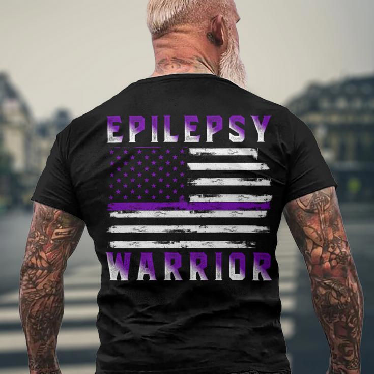 Epilepsy Warrior Usa Flag United States Flag Epilepsy Epilepsy Awareness Men's Crewneck Short Sleeve Back Print T-shirt Gifts for Old Men