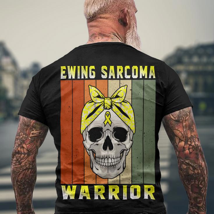 Ewings Sarcoma Warrior Skull Women Vintage Yellow Ribbon Ewings Sarcoma Ewings Sarcoma Awareness Men's Crewneck Short Sleeve Back Print T-shirt Gifts for Old Men