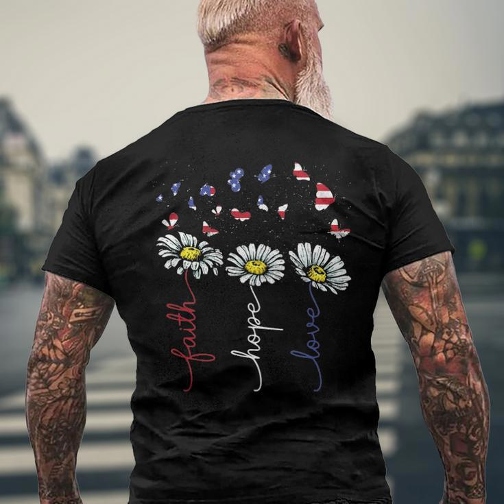 Faith Hope Love 4Th July Daisy Flowers Butterflies Us Flag Men's Back Print T-shirt Gifts for Old Men
