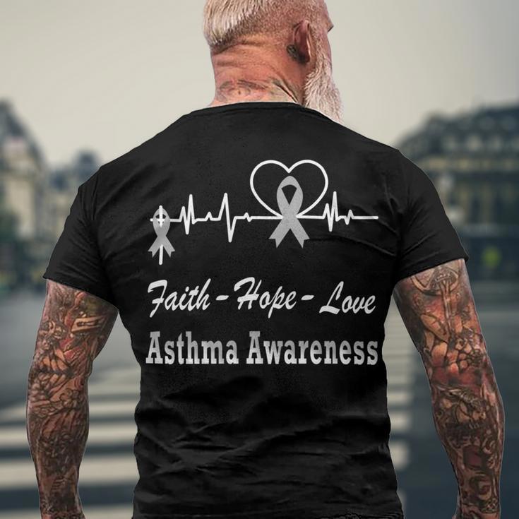 Faith Hope Love Asthma Awareness Heartbeat Christian Cross Grey Ribbon Asthma Asthma Awareness Men's Crewneck Short Sleeve Back Print T-shirt Gifts for Old Men