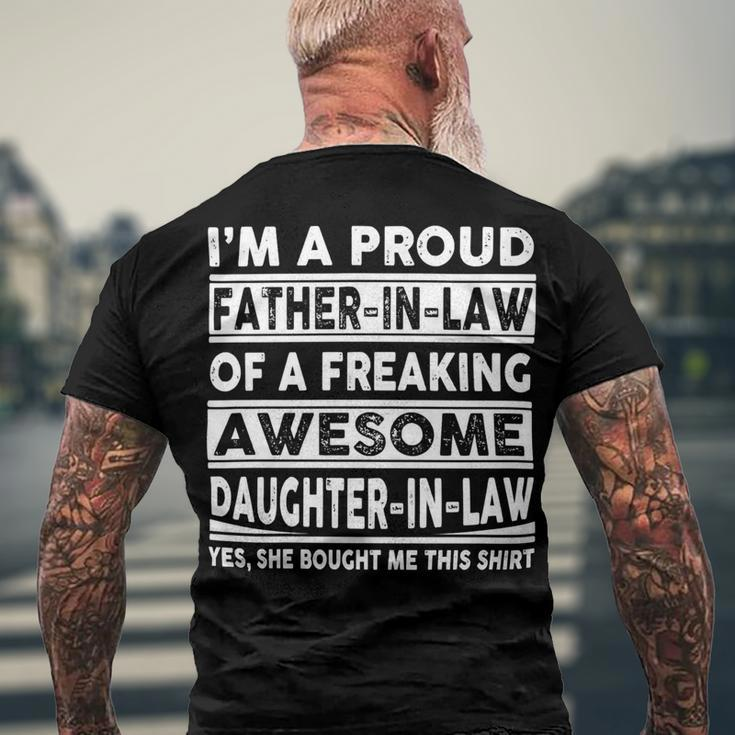 Father Grandpa Im A Proud In Law Of A Freaking Awesome Daughter In Law386 Family Dad Men's Crewneck Short Sleeve Back Print T-shirt Gifts for Old Men