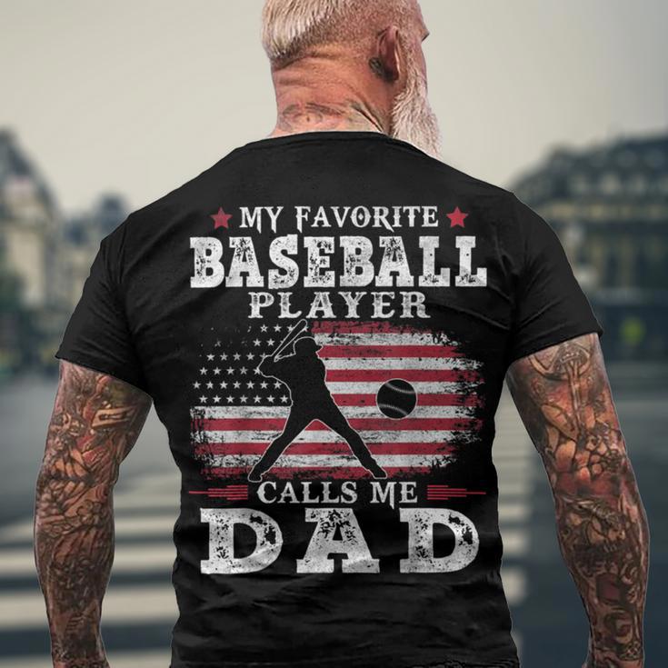 Favorite Baseball Player Calls Me Dad V2 Men's Crewneck Short Sleeve Back Print T-shirt Gifts for Old Men